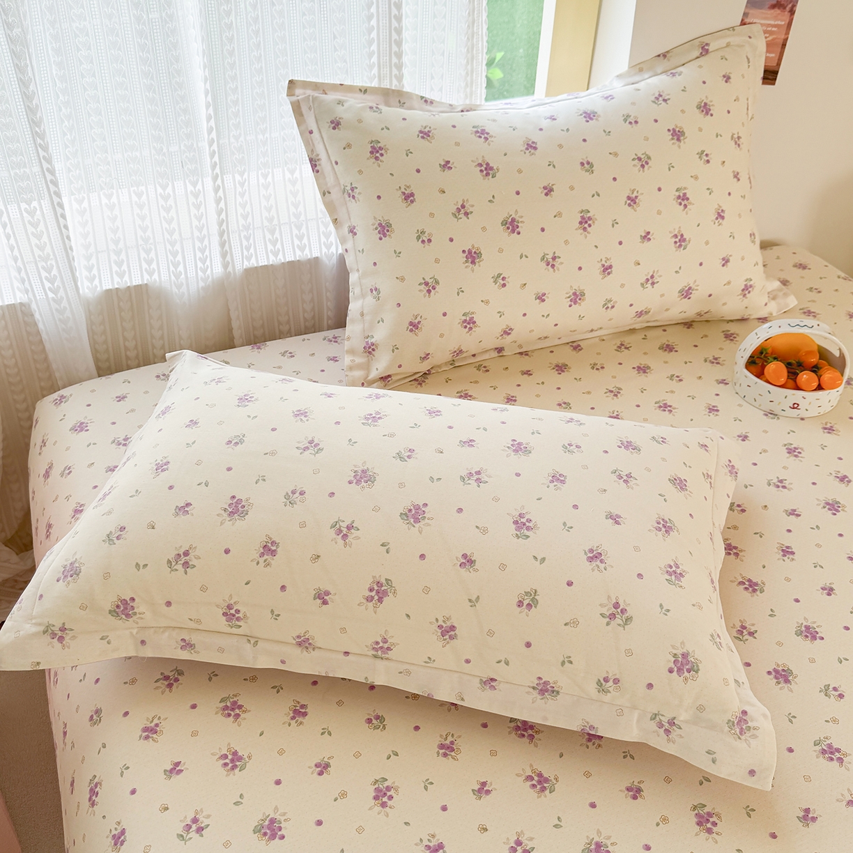 91家纺网 家纺一手货源 找家纺 壹贝家纺 2026新款全棉印花床笠系列 紫汀兰