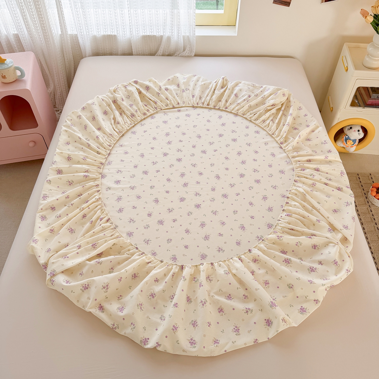 91家纺网 家纺一手货源 找家纺 壹贝家纺 2026新款全棉印花床笠系列 紫汀兰