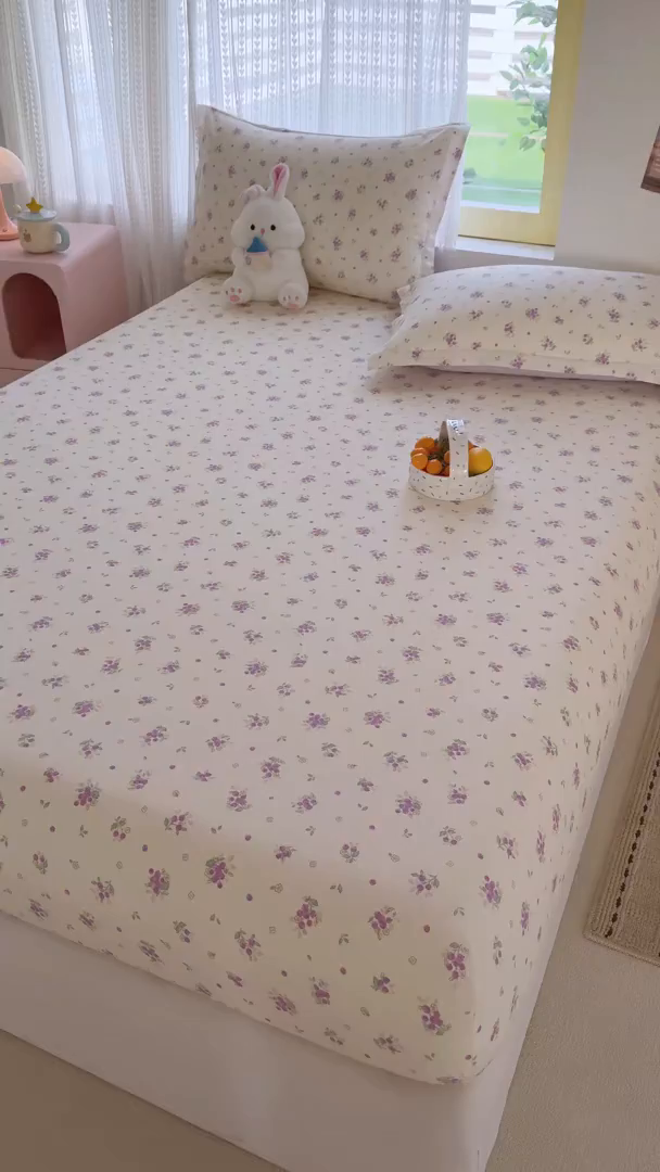 91家纺网 家纺一手货源 找家纺 壹贝家纺 2026新款全棉印花床笠系列 紫汀兰