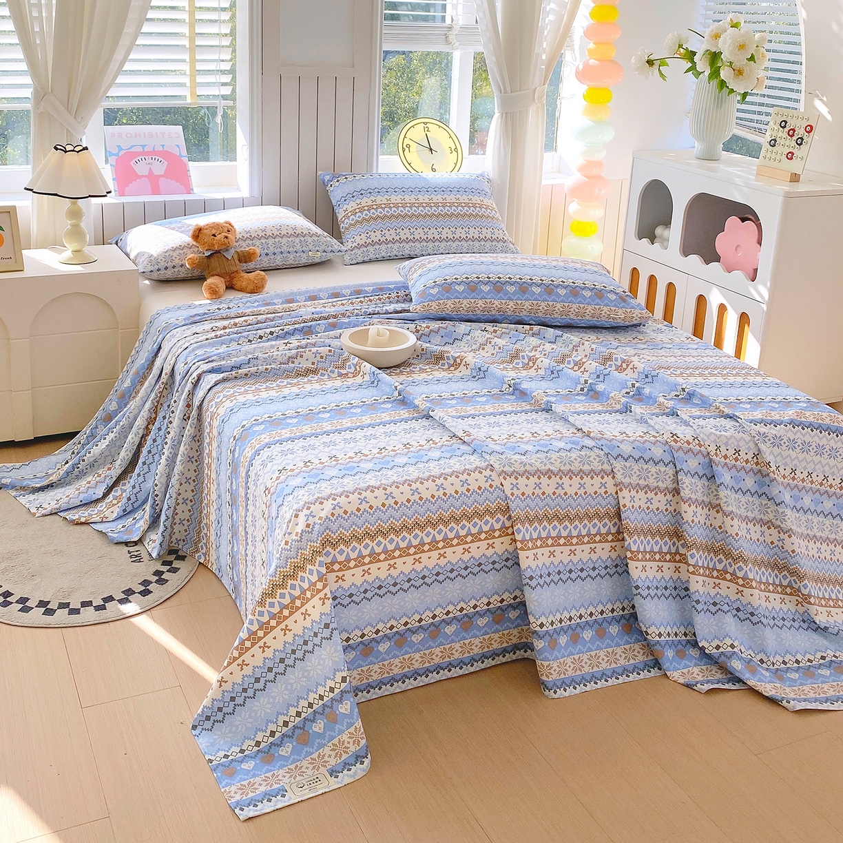 91家纺网 家纺一手货源 找家纺 金鑫汇家纺 2026新款全棉老粗布单品床单系列 星辰-蓝