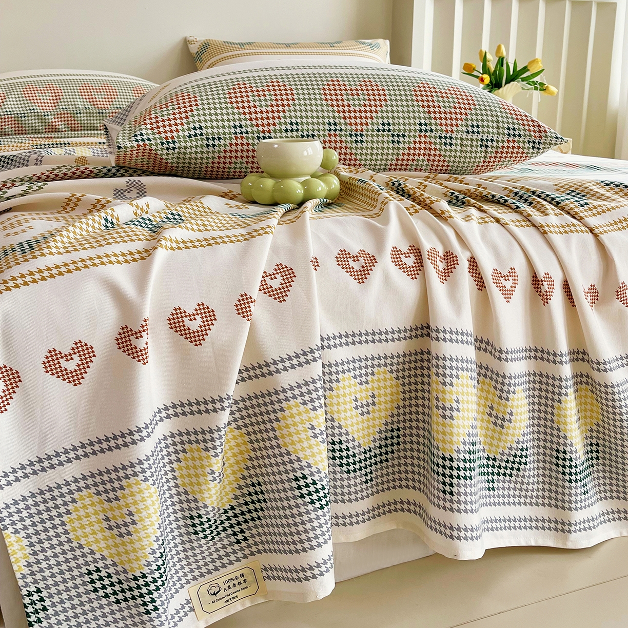 91家纺网 家纺一手货源 找家纺 金鑫汇家纺 2026新款全棉老粗布单品床单系列 同心千鸟格