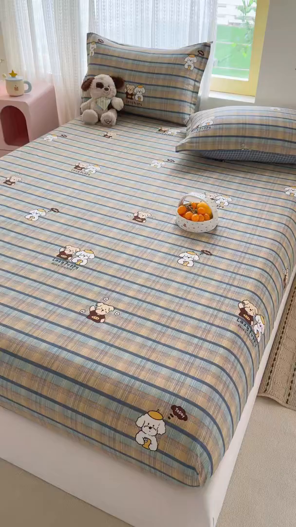 91家纺网 家纺一手货源 找家纺 壹贝家纺 2026新款全棉印花床笠系列 自拍小狗