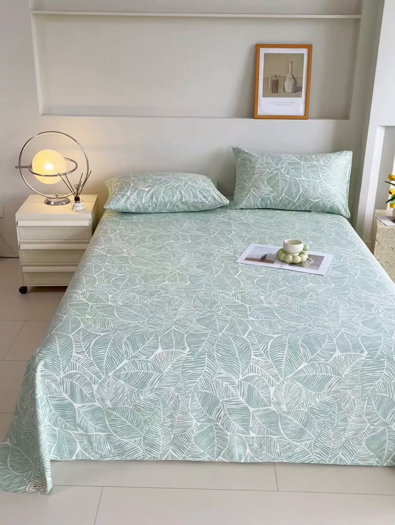 91家纺网 家纺一手货源 找家纺 金鑫汇家纺 2026新款全棉老粗布单品床单系列 绿色心情