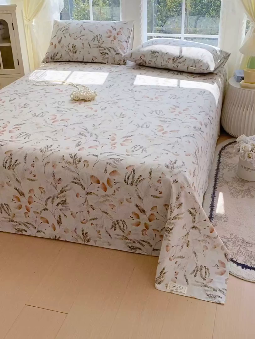 91家纺网 家纺一手货源 找家纺 金鑫汇家纺 2026新款全棉老粗布单品床单系列 月下花影-桔