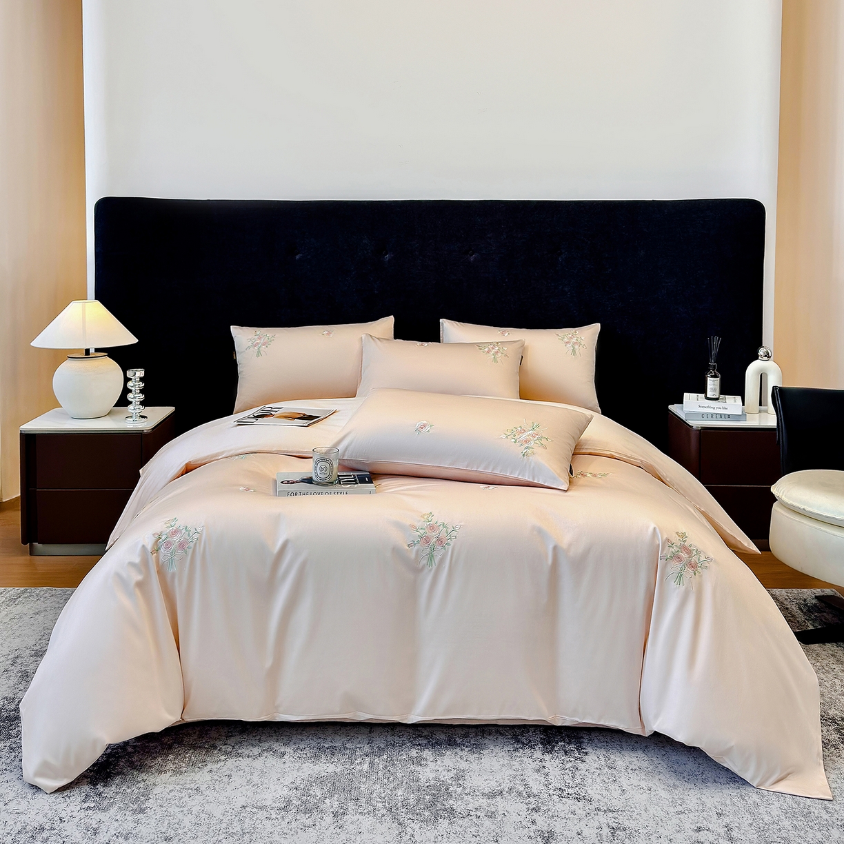 91家纺网 家纺一手货源 找家纺 （总）欣宜家纺 2026新款50s纯棉全棉贡缎长绒棉刺绣绣花床上四件套【含高端礼盒】-花影系列