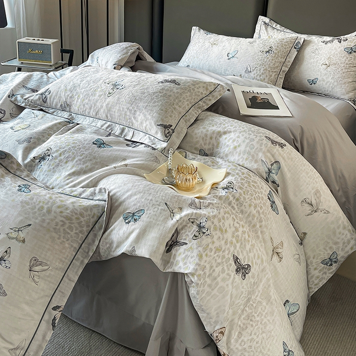 91家纺网 家纺一手货源 找家纺 帛美家纺 2026新款天丝棉提花四件套 蝶念花