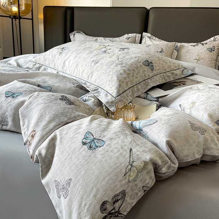 91家纺网 家纺一手货源 找家纺 帛美家纺 2026新款天丝棉提花四件套 蝶念花