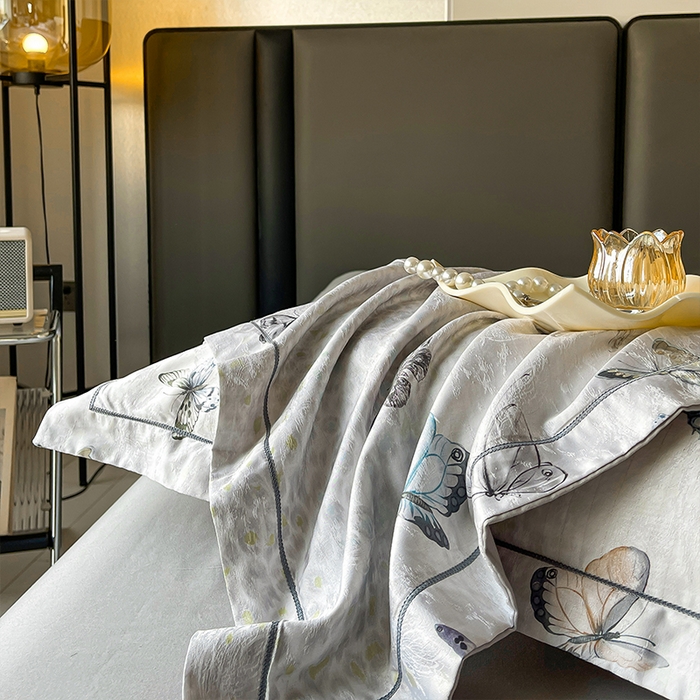 91家纺网 家纺一手货源 找家纺 帛美家纺 2026新款天丝棉提花四件套 蝶念花