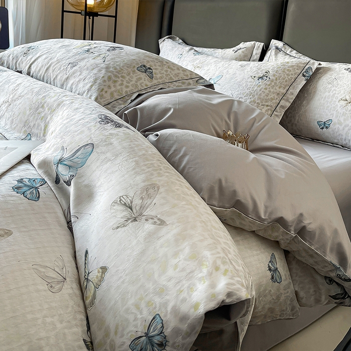 91家纺网 家纺一手货源 找家纺 帛美家纺 2026新款天丝棉提花四件套 蝶念花