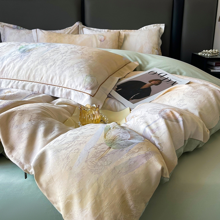 91家纺网 家纺一手货源 找家纺 帛美家纺 2026新款天丝棉提花四件套 晨晓