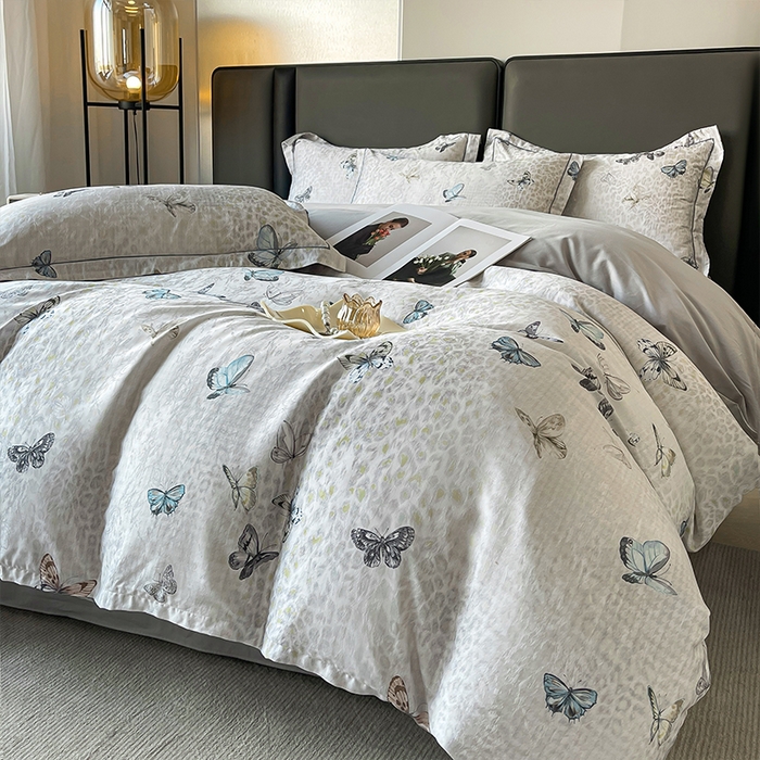 91家纺网 家纺一手货源 找家纺 帛美家纺 2026新款天丝棉提花四件套 蝶念花