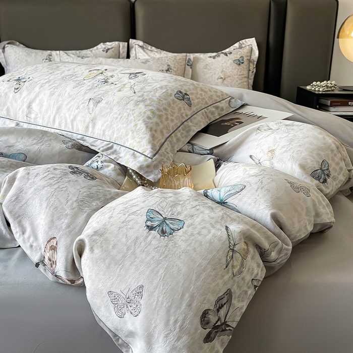 91家纺网 家纺一手货源 找家纺 帛美家纺 2026新款天丝棉提花四件套 蝶念花