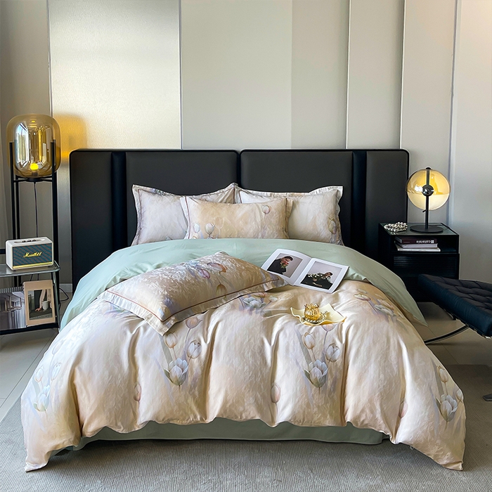 91家纺网 家纺一手货源 找家纺 帛美家纺 2026新款天丝棉提花四件套 晨晓