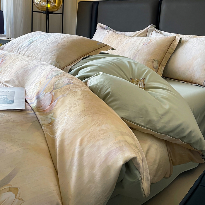 91家纺网 家纺一手货源 找家纺 帛美家纺 2026新款天丝棉提花四件套 晨晓