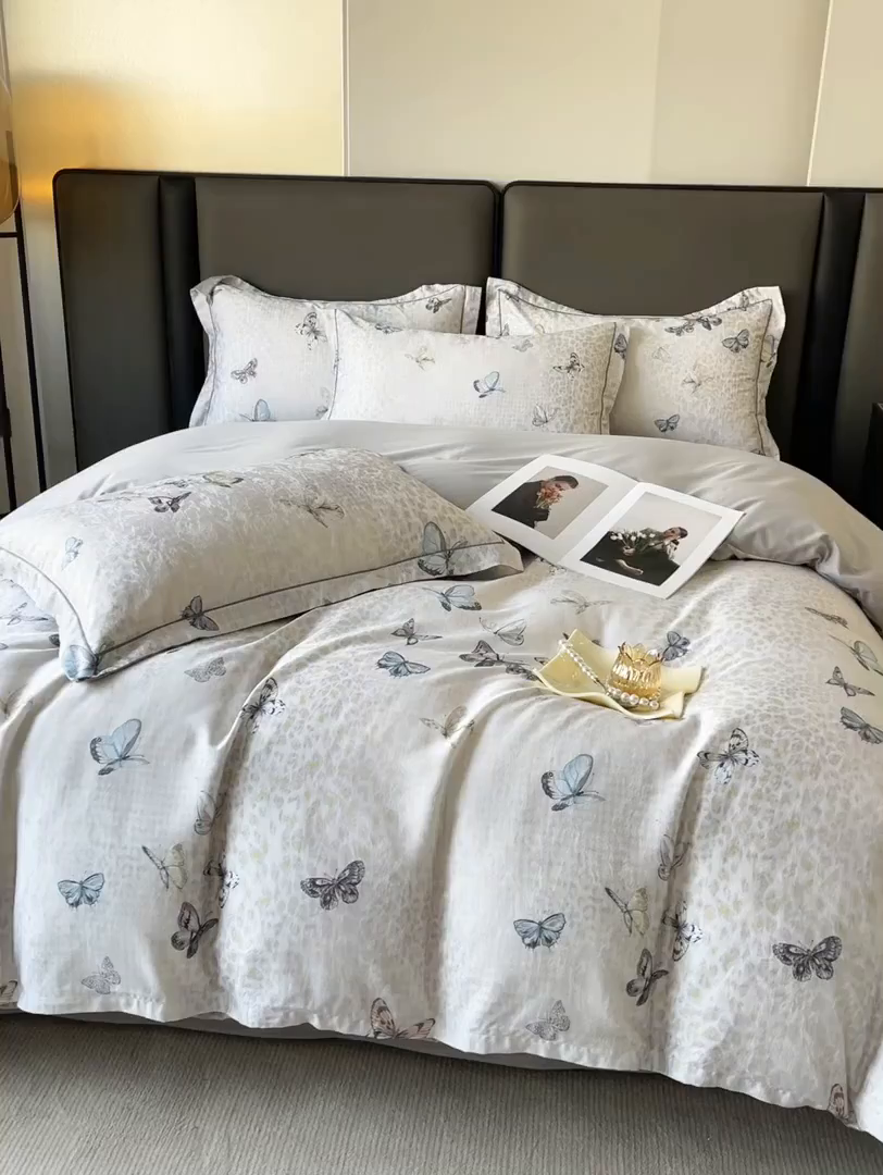 91家纺网 家纺一手货源 找家纺 帛美家纺 2026新款天丝棉提花四件套 蝶念花