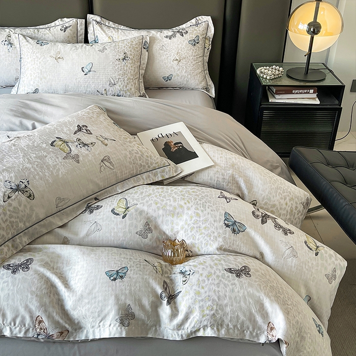 91家纺网 家纺一手货源 找家纺 帛美家纺 2026新款天丝棉提花四件套 蝶念花