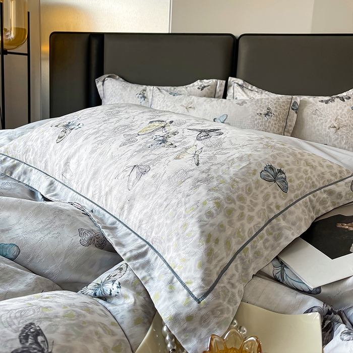 91家纺网 家纺一手货源 找家纺 帛美家纺 2026新款天丝棉提花四件套 蝶念花