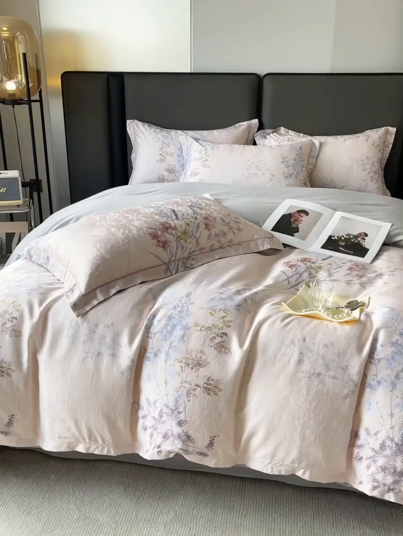 91家纺网 家纺一手货源 找家纺 帛美家纺 2026新款天丝棉提花四件套 穗穗平安