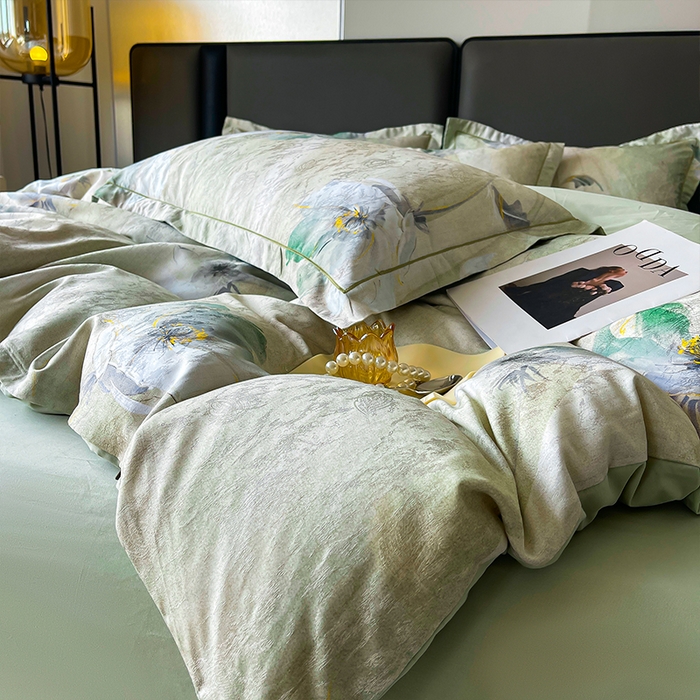 91家纺网 家纺一手货源 找家纺 帛美家纺 2026新款天丝棉提花四件套 遇见