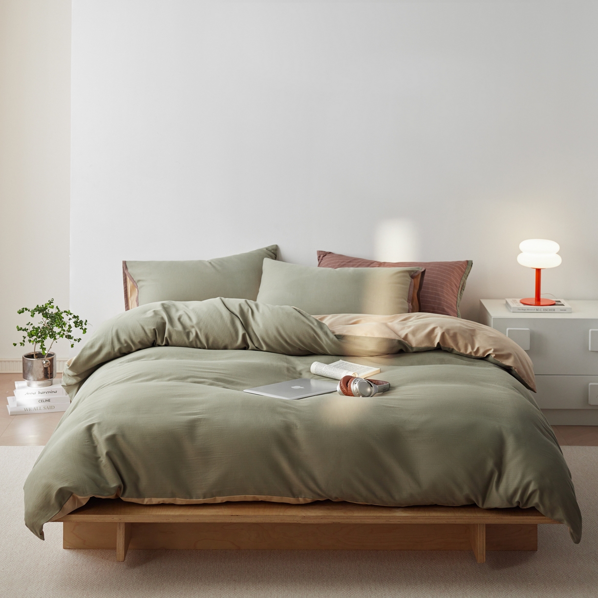 佳汐蓝家纺 2026新款春夏人字纹小提花拼色系列四件套 人字纹韩绿