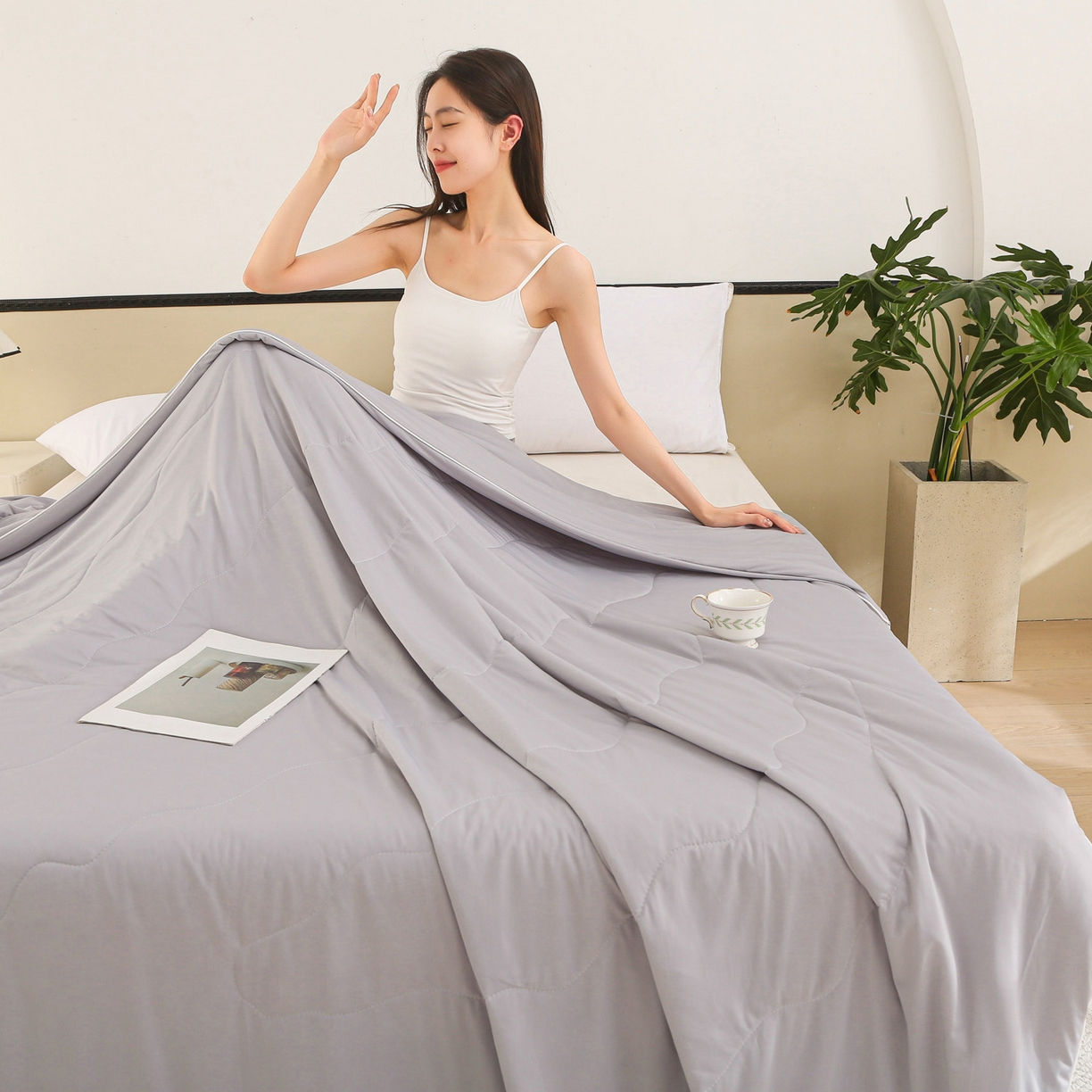 91家纺网 家纺一手货源 找家纺 亚龙工厂店 2026新款跨境直播热款A类冰淇淋冰皮小凉被被子被芯 灰色