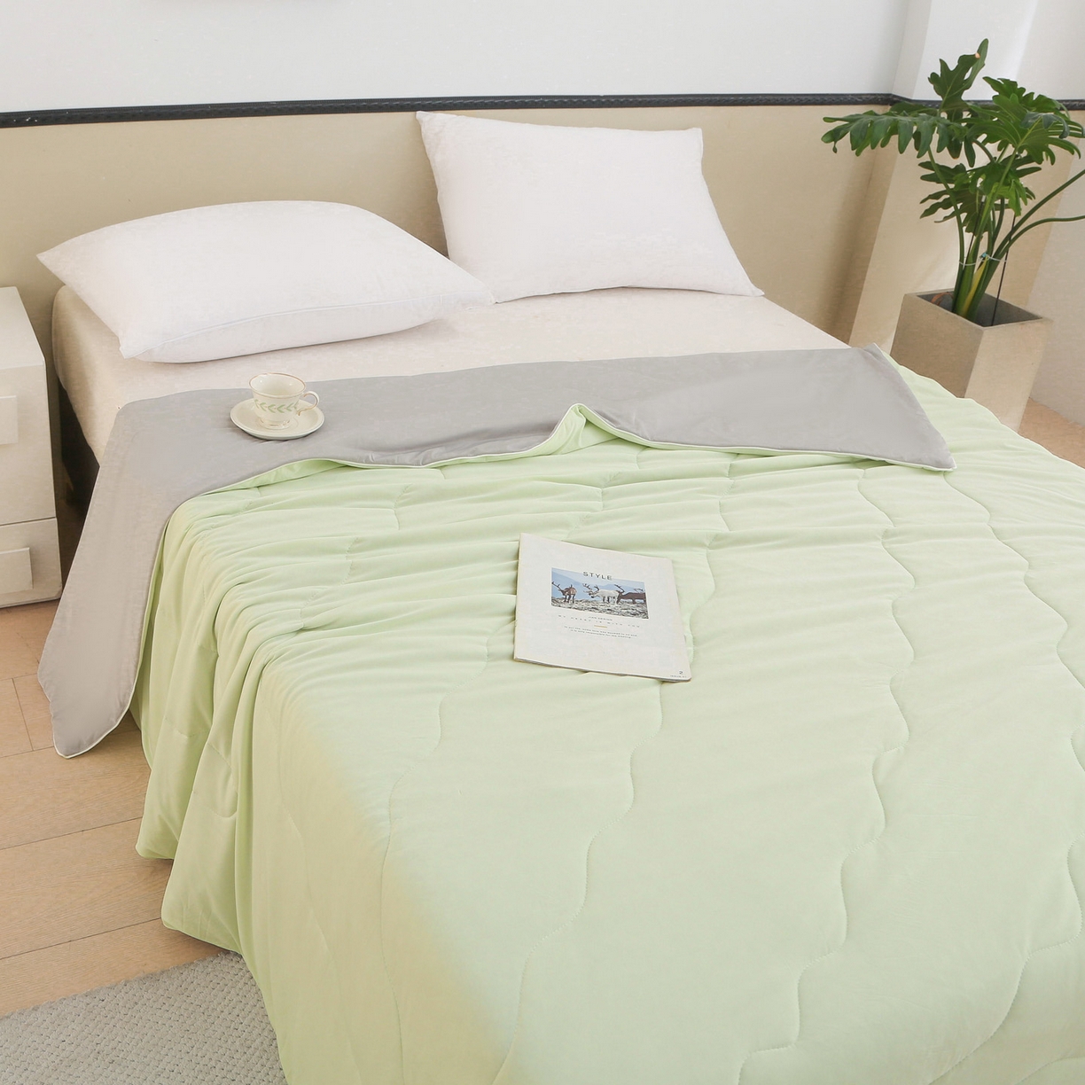 91家纺网 家纺一手货源 找家纺 亚龙工厂店 2026新款跨境直播热款A类冰淇淋冰皮小凉被被子被芯 果绿+灰色