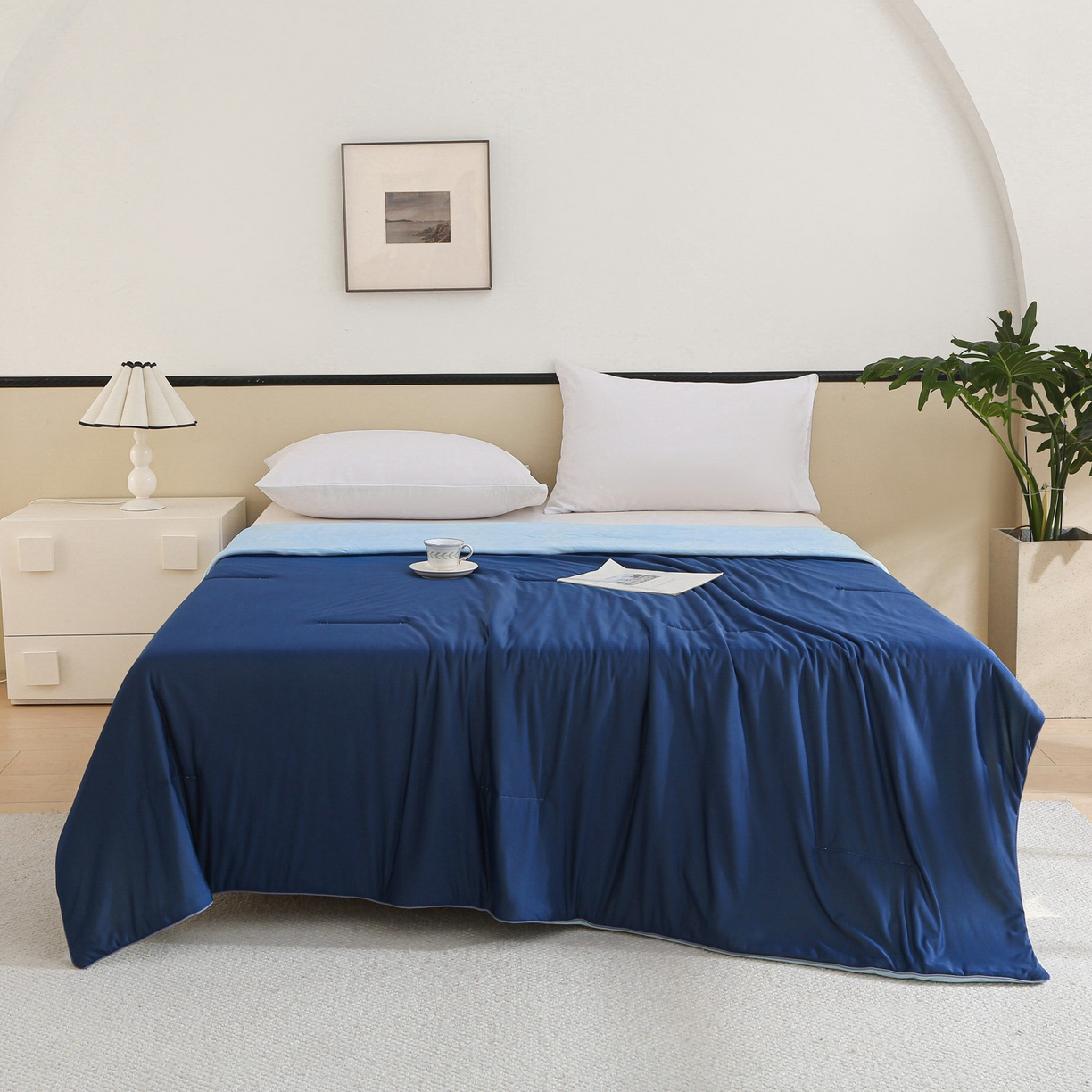 91家纺网 家纺一手货源 找家纺 亚龙工厂店 2026新款跨境直播热款A类冰淇淋冰皮小凉被被子被芯 深蓝+天蓝