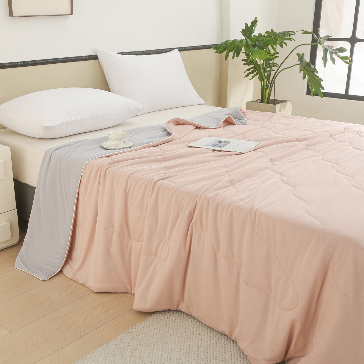 91家纺网 家纺一手货源 找家纺 亚龙工厂店 2026新款跨境直播热款A类冰淇淋冰皮小凉被被子被芯 玉色+灰色