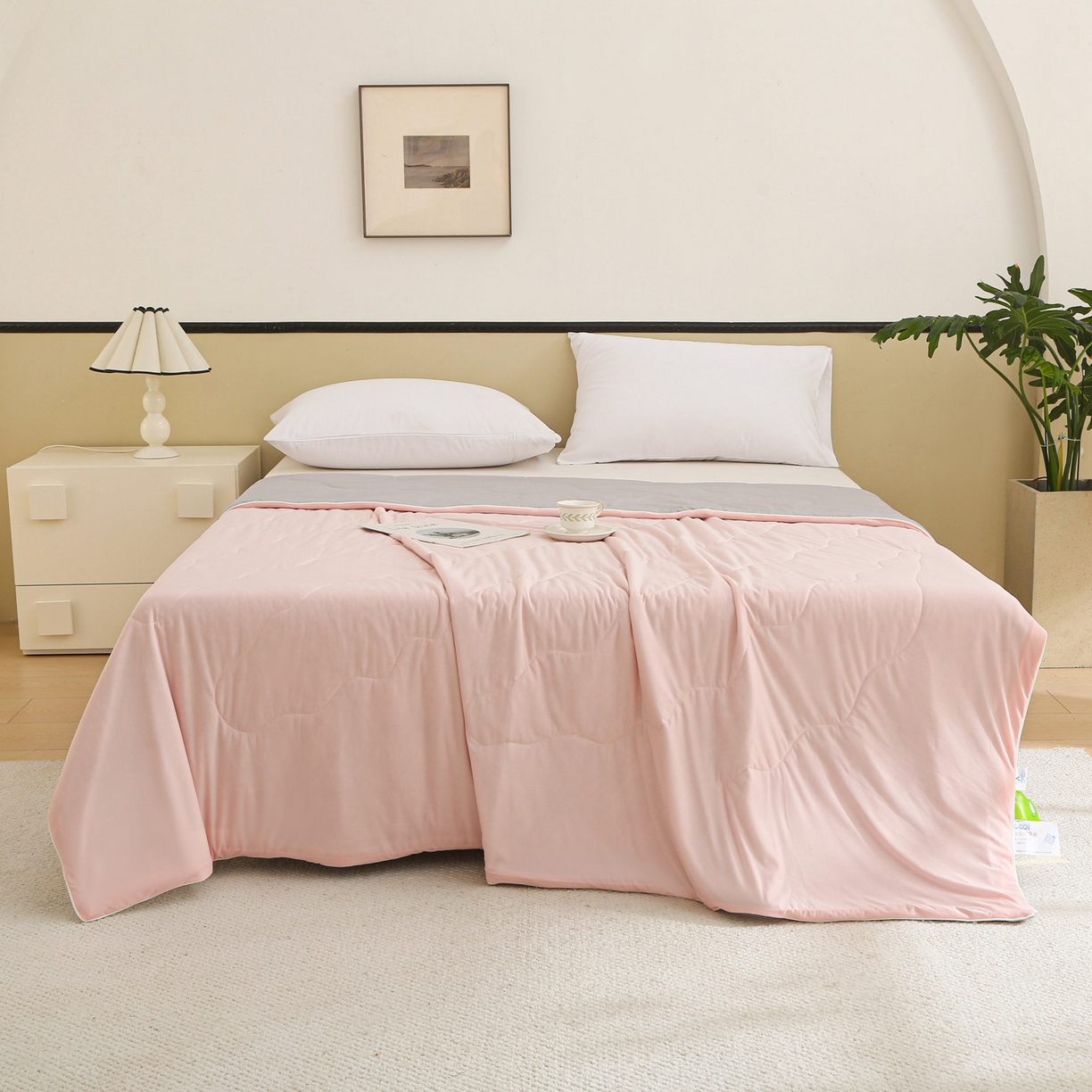 91家纺网 家纺一手货源 找家纺 亚龙工厂店 2026新款跨境直播热款A类冰淇淋冰皮小凉被被子被芯 粉色+灰色