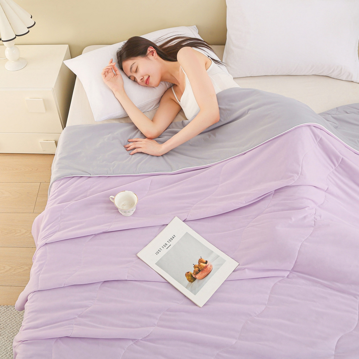 91家纺网 家纺一手货源 找家纺 亚龙工厂店 2026新款跨境直播热款A类冰淇淋冰皮小凉被被子被芯 紫色+灰色