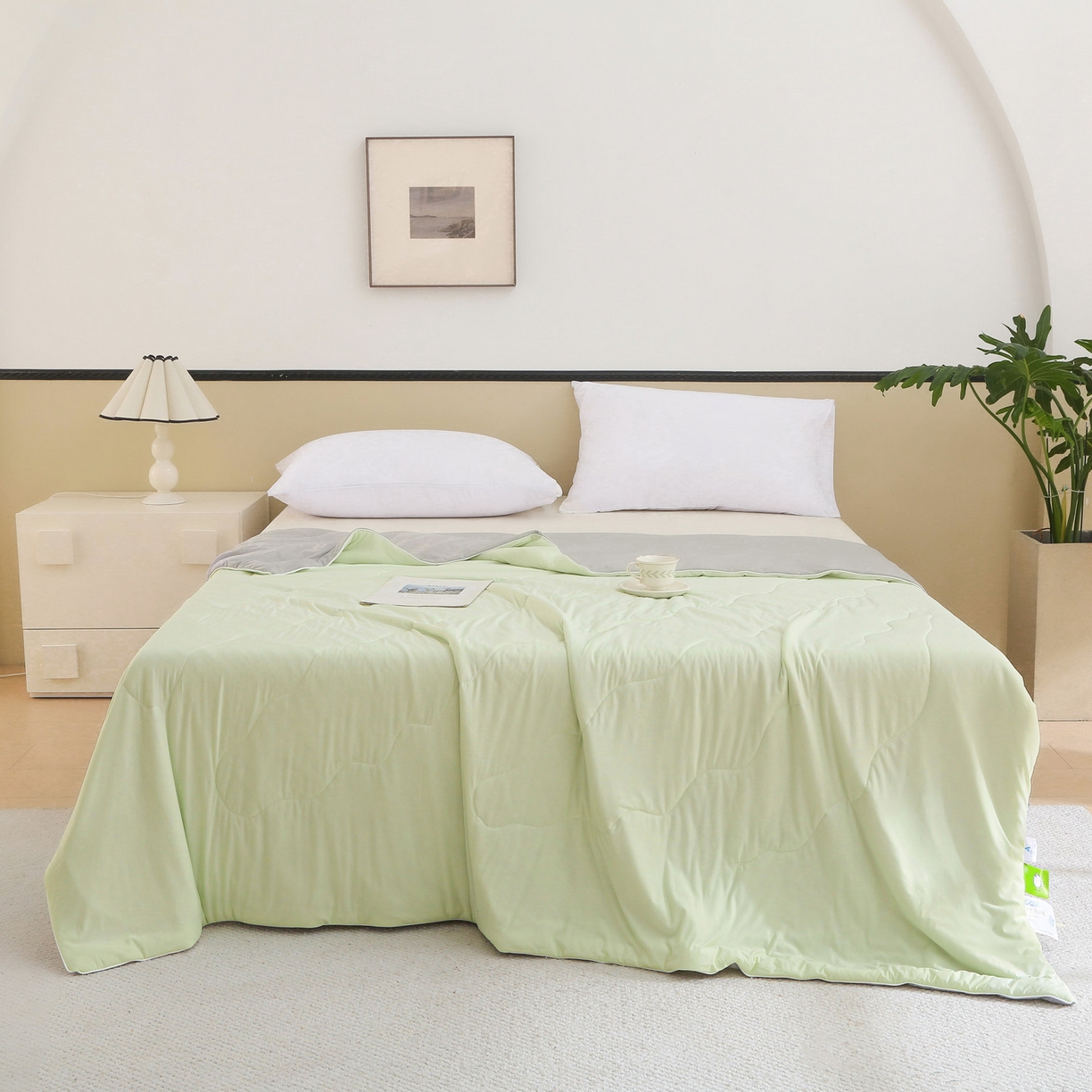 91家纺网 家纺一手货源 找家纺 亚龙工厂店 2026新款跨境直播热款A类冰淇淋冰皮小凉被被子被芯 果绿+灰色