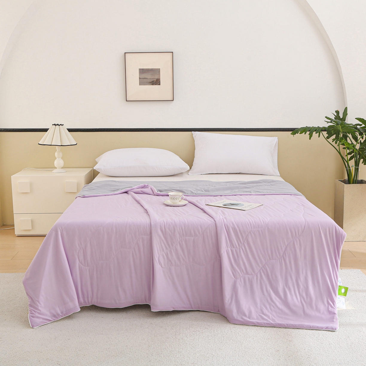 91家纺网 家纺一手货源 找家纺 亚龙工厂店 2026新款跨境直播热款A类冰淇淋冰皮小凉被被子被芯 紫色+灰色