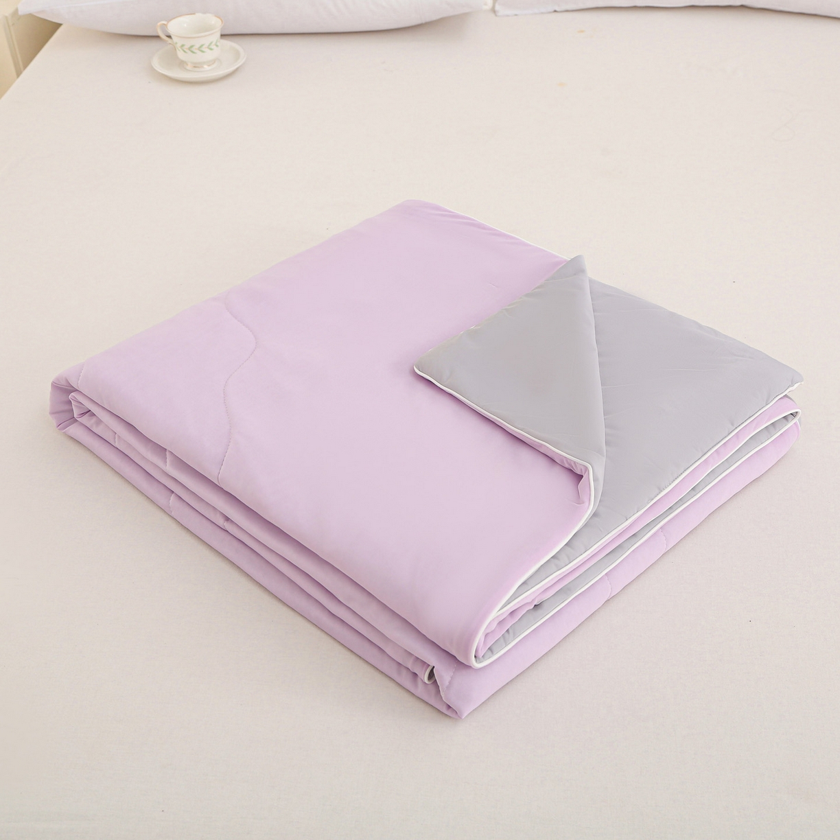 91家纺网 家纺一手货源 找家纺 亚龙工厂店 2026新款跨境直播热款A类冰淇淋冰皮小凉被被子被芯 紫色+灰色