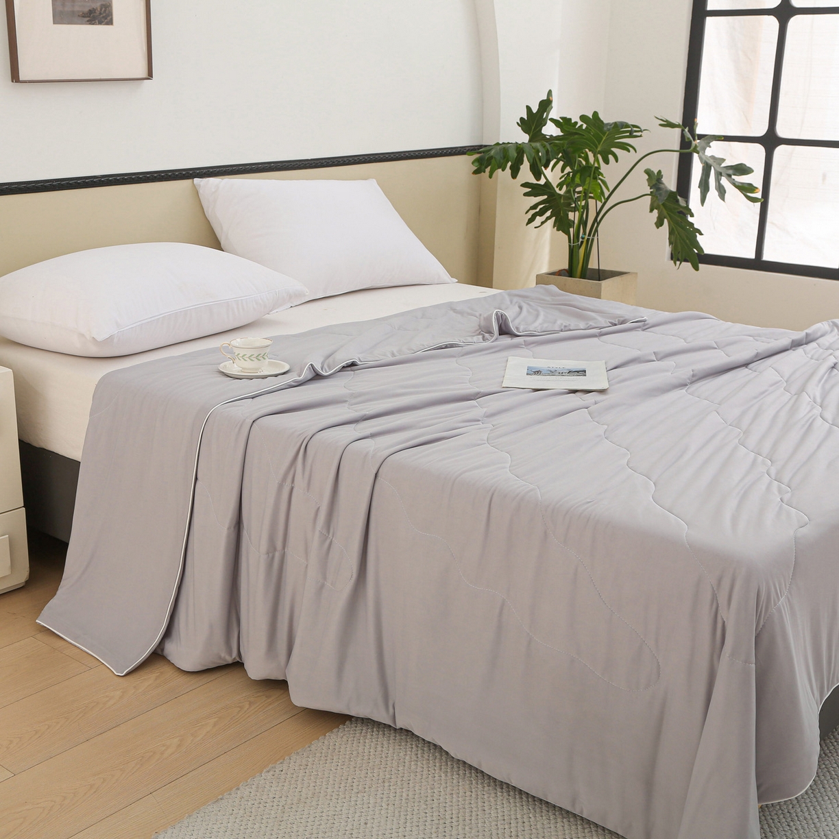 91家纺网 家纺一手货源 找家纺 亚龙工厂店 2026新款跨境直播热款A类冰淇淋冰皮小凉被被子被芯 灰色