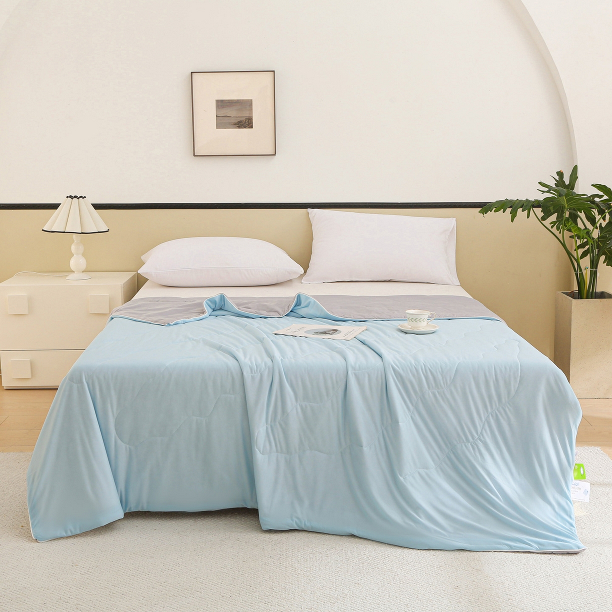 91家纺网 家纺一手货源 找家纺 亚龙工厂店 2026新款跨境直播热款A类冰淇淋冰皮小凉被被子被芯 天蓝+灰色