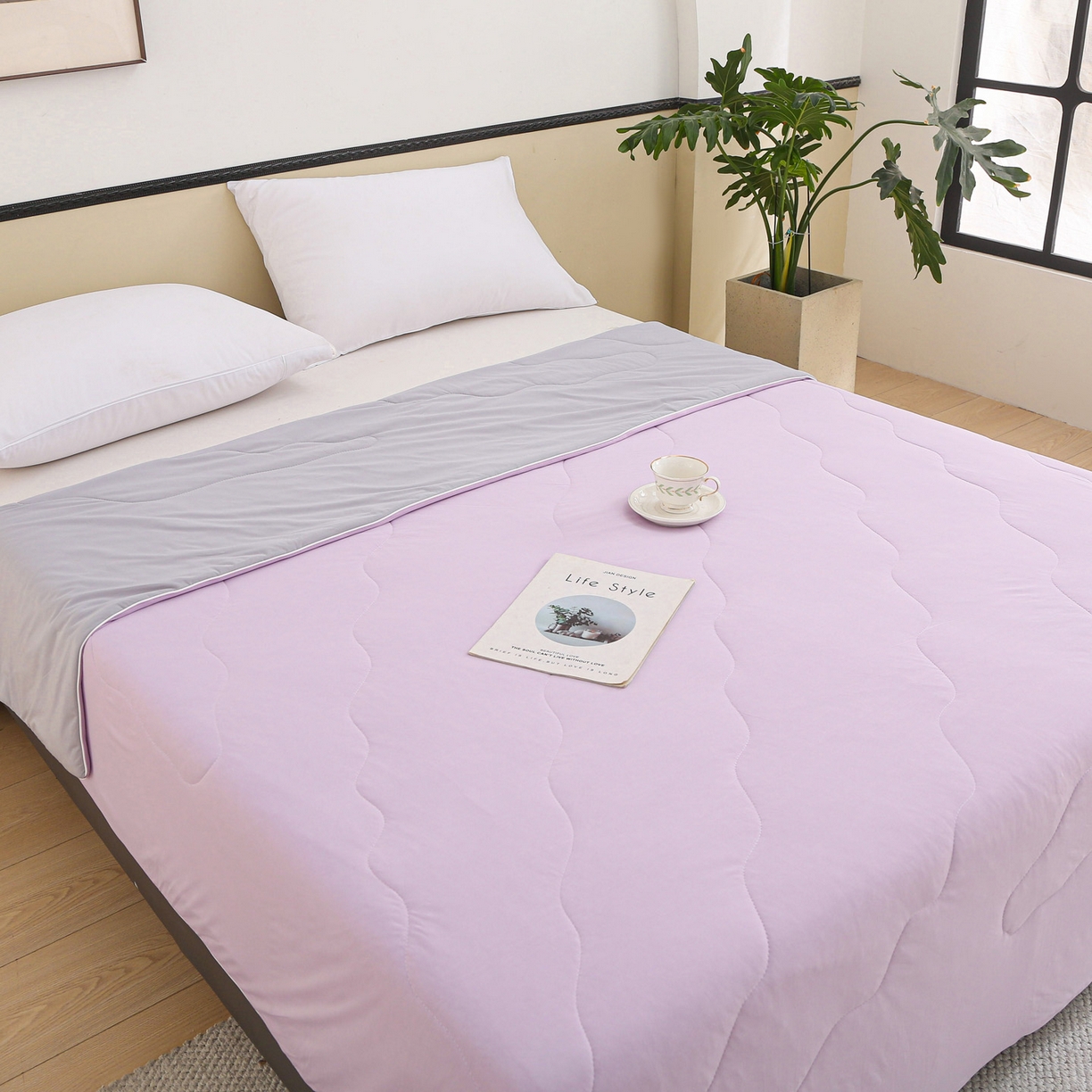 91家纺网 家纺一手货源 找家纺 亚龙工厂店 2026新款跨境直播热款A类冰淇淋冰皮小凉被被子被芯 紫色+灰色