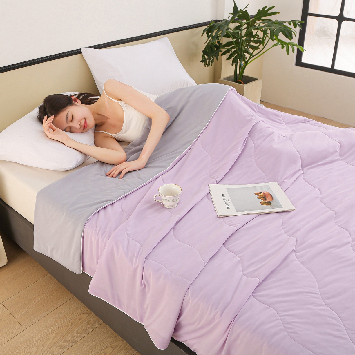 91家纺网 家纺一手货源 找家纺 亚龙工厂店 2026新款跨境直播热款A类冰淇淋冰皮小凉被被子被芯 紫色+灰色