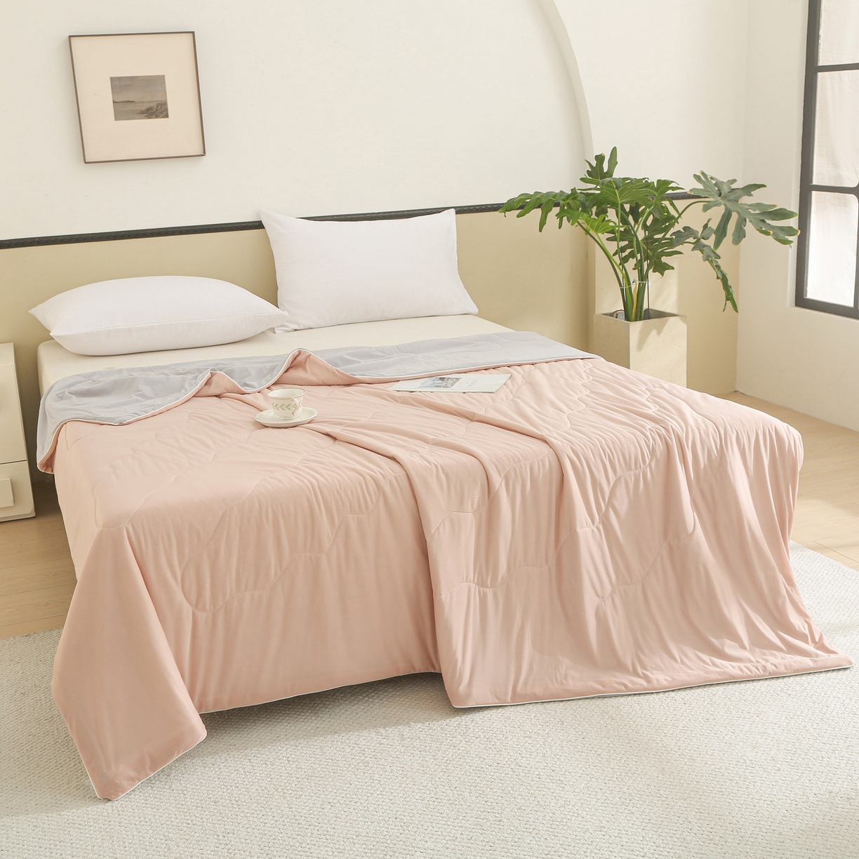 91家纺网 家纺一手货源 找家纺 亚龙工厂店 2026新款跨境直播热款A类冰淇淋冰皮小凉被被子被芯 玉色+灰色