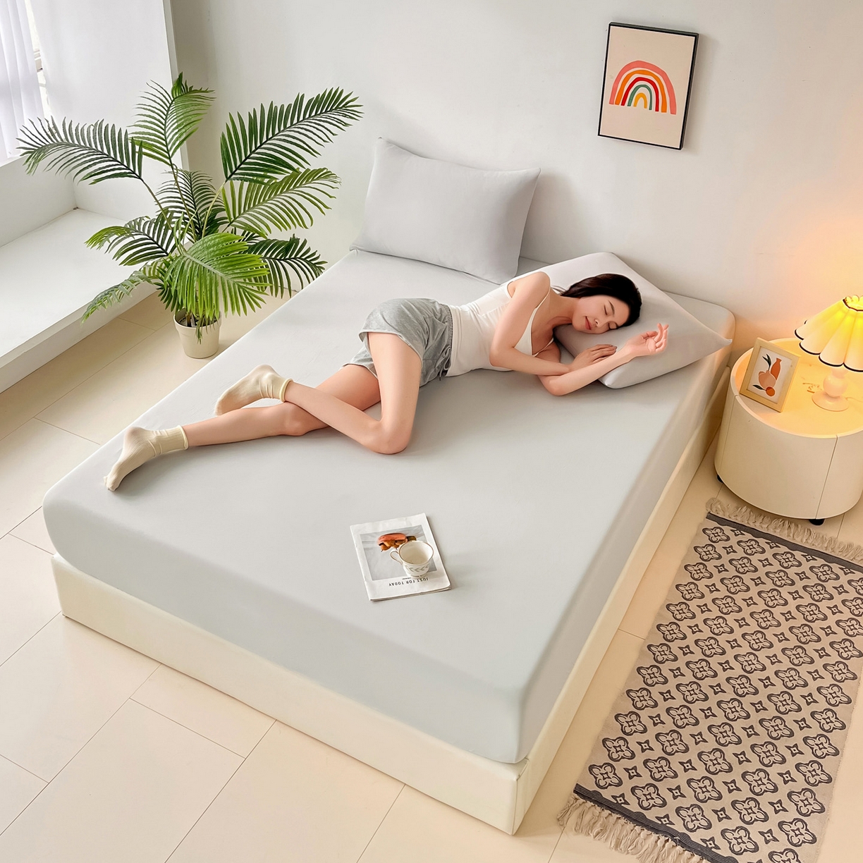 91家纺网 家纺一手货源 找家纺 （总）亚龙工厂店 2026新款跨境热款云母冰丝席床笠三件套