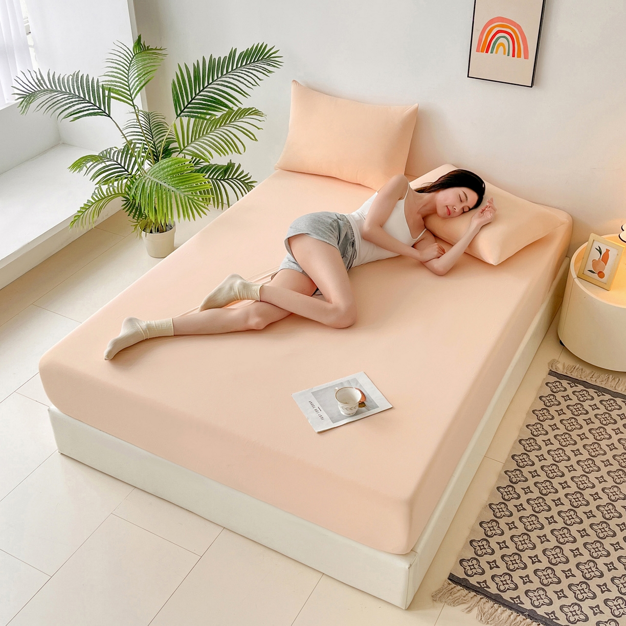 91家纺网 家纺一手货源 找家纺 （总）亚龙工厂店 2026新款跨境热款云母冰丝席床笠三件套