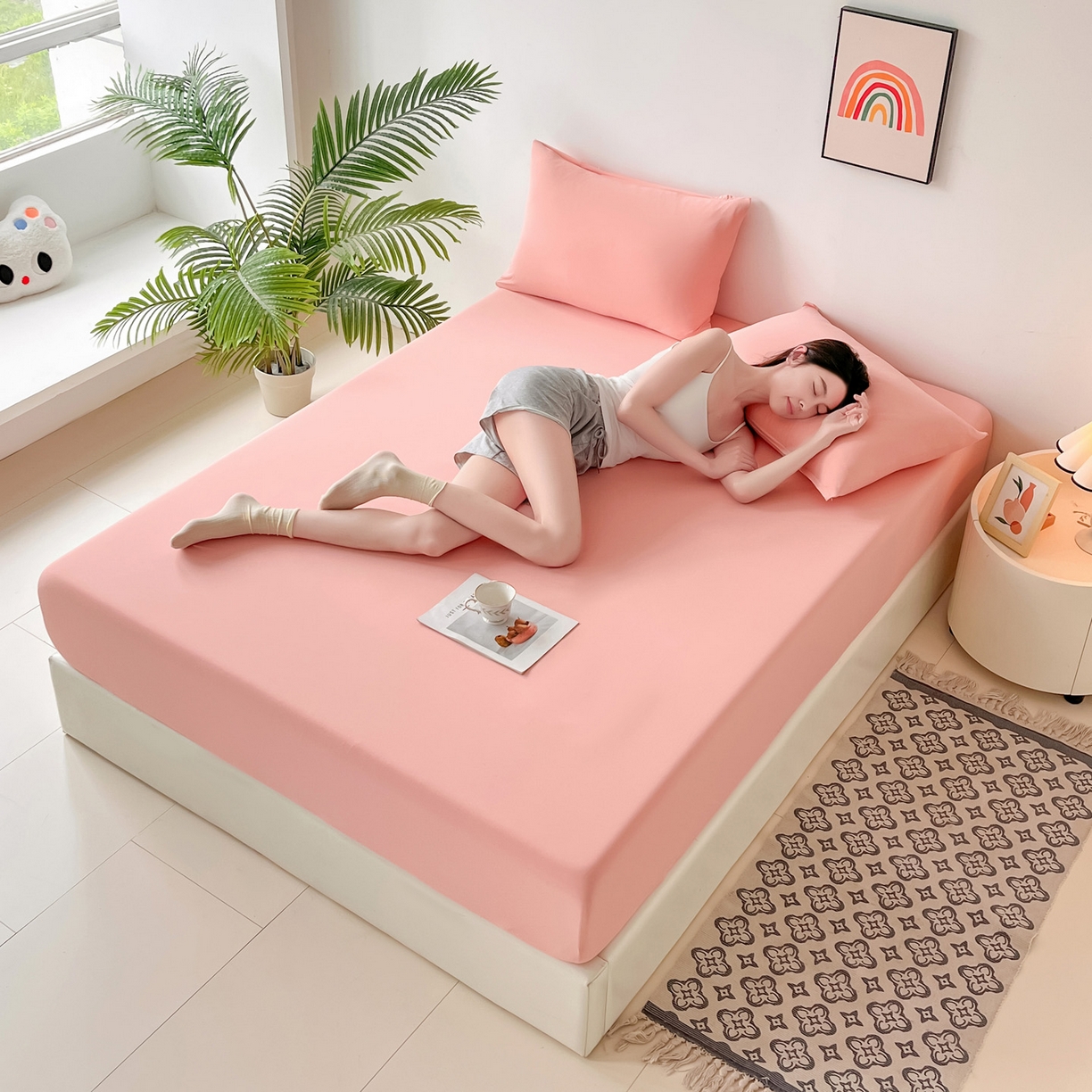 91家纺网 家纺一手货源 找家纺 （总）亚龙工厂店 2026新款跨境热款云母冰丝席床笠三件套