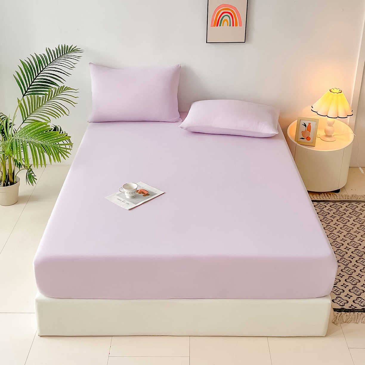 91家纺网 家纺一手货源 找家纺 亚龙工厂店 2026新款跨境热款云母冰丝席床笠三件套 紫色