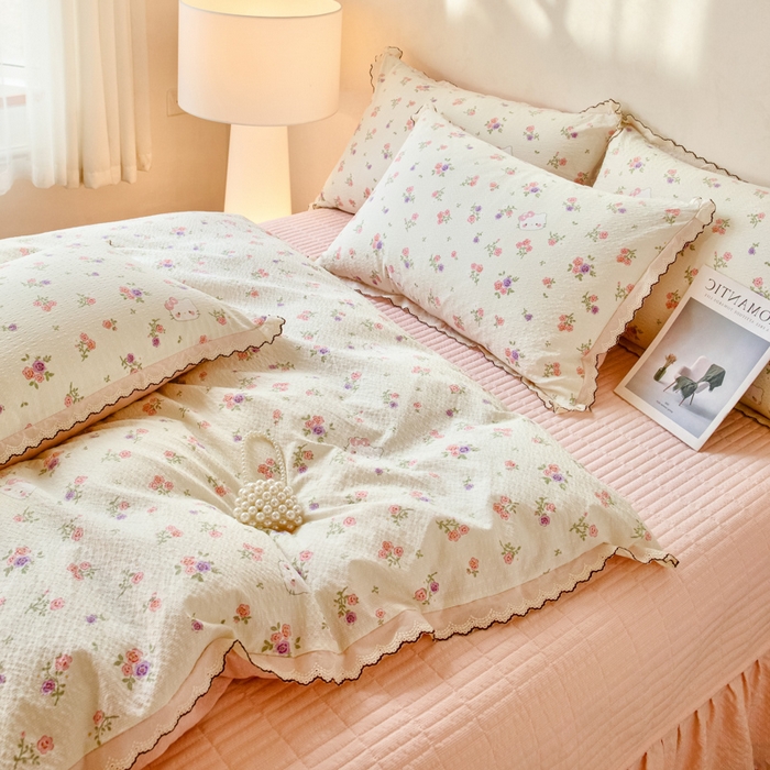 91家纺网 家纺一手货源 找家纺 梦可莱家居 2026新款云朵泡芙棉床盖四件套 花絮猫咪