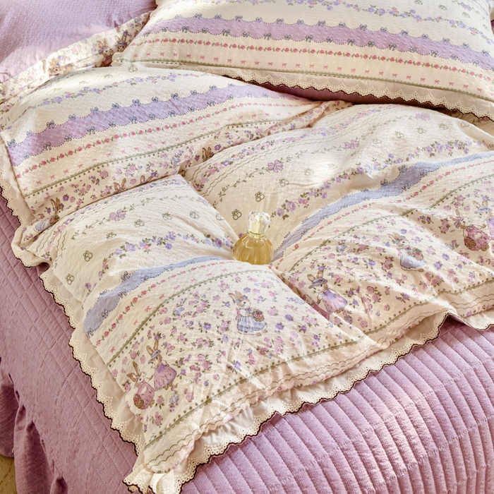 91家纺网 家纺一手货源 找家纺 梦可莱家居 2026新款云朵泡芙棉床盖四件套 紫色天空