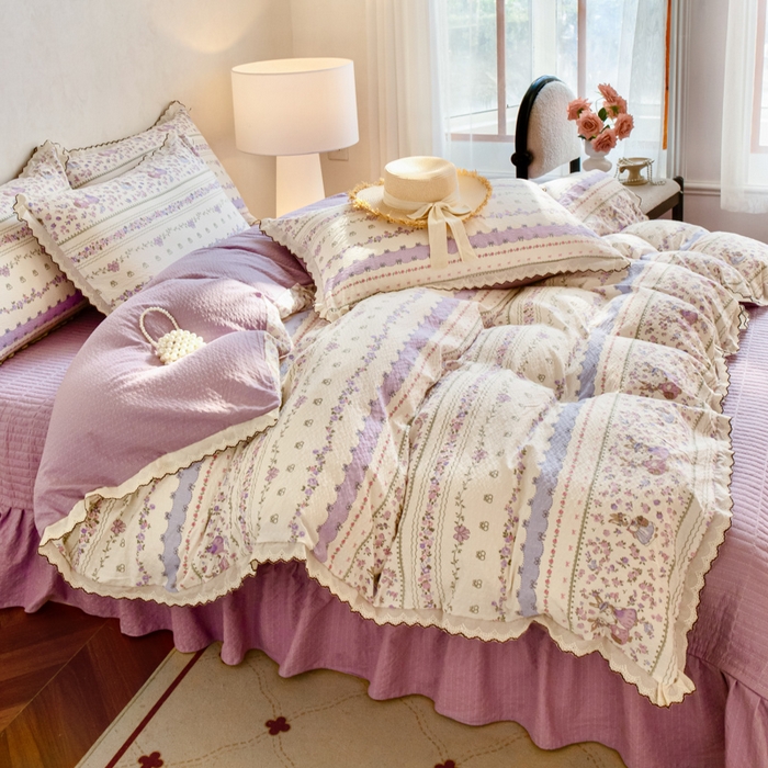 91家纺网 家纺一手货源 找家纺 梦可莱家居 2026新款云朵泡芙棉床盖四件套 紫色天空