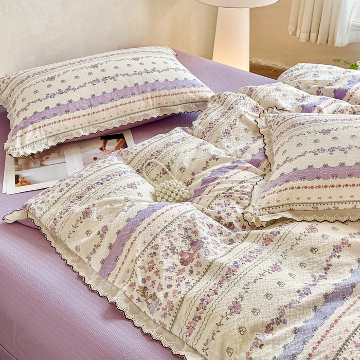 91家纺网 家纺一手货源 找家纺 梦可莱家居 2026新款云朵泡芙棉床盖四件套 紫色天空