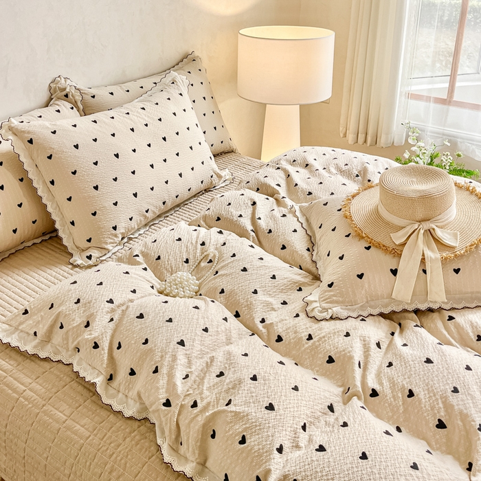 91家纺网 家纺一手货源 找家纺 梦可莱家居 2026新款云朵泡芙棉床盖四件套 爱心卡