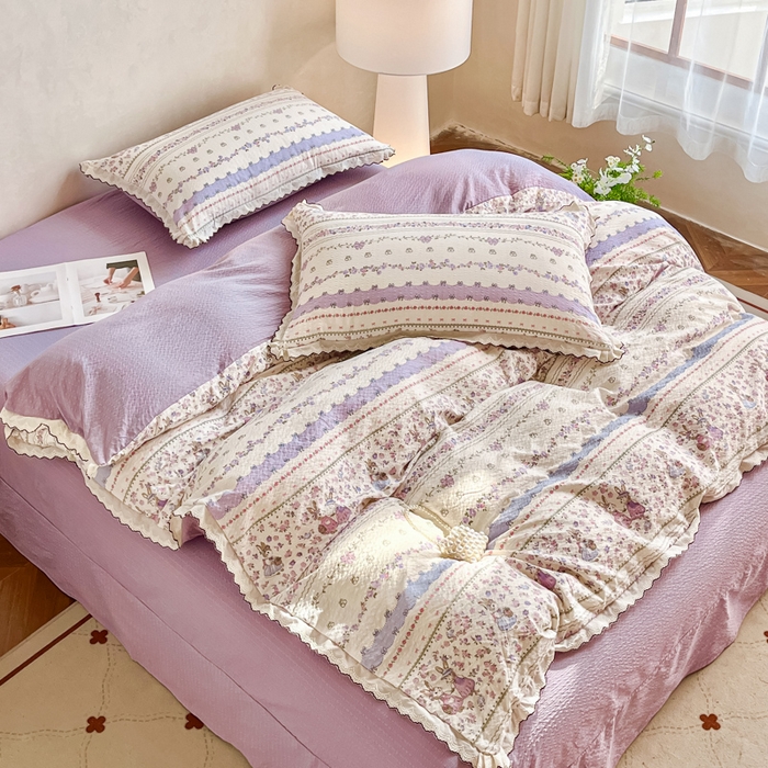 91家纺网 家纺一手货源 找家纺 梦可莱家居 2026新款云朵泡芙棉床盖四件套 紫色天空