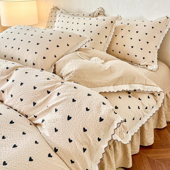 梦可莱家居 2026新款云朵泡芙棉床盖四件套 爱心卡