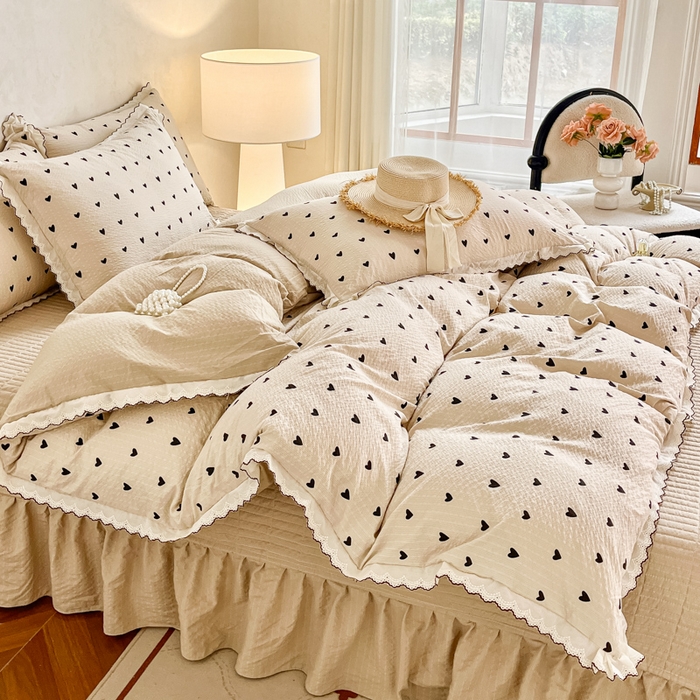 91家纺网 家纺一手货源 找家纺 梦可莱家居 2026新款云朵泡芙棉床盖四件套 爱心卡